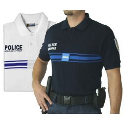 Polo Police Municipale bleu manche courte coton