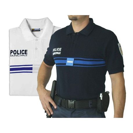 Polo Police Municipale bleu manche courte coton